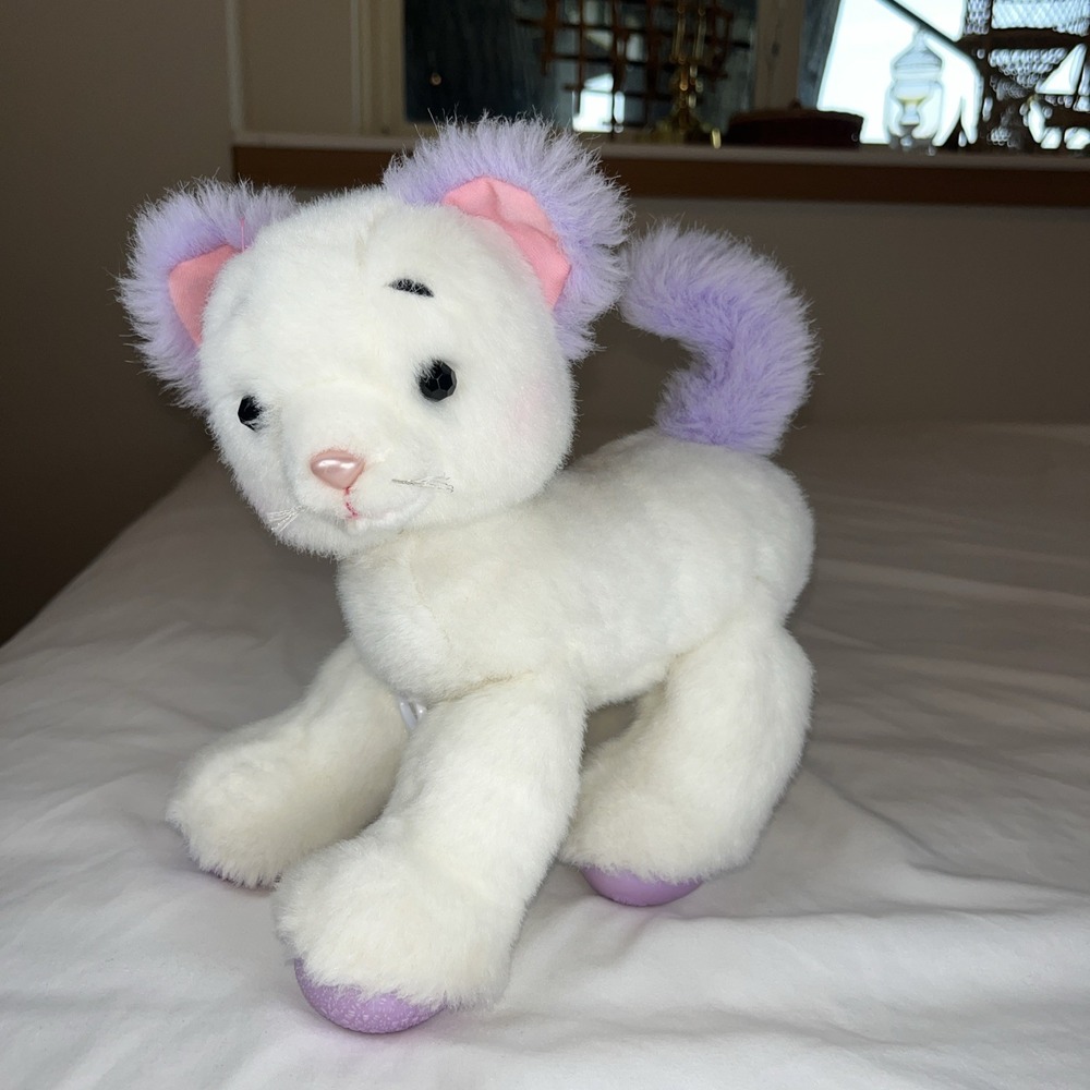 Mattel Barbie Perfectly Plush Fashion Cat Kitten White Purple 1991 Vintage Works